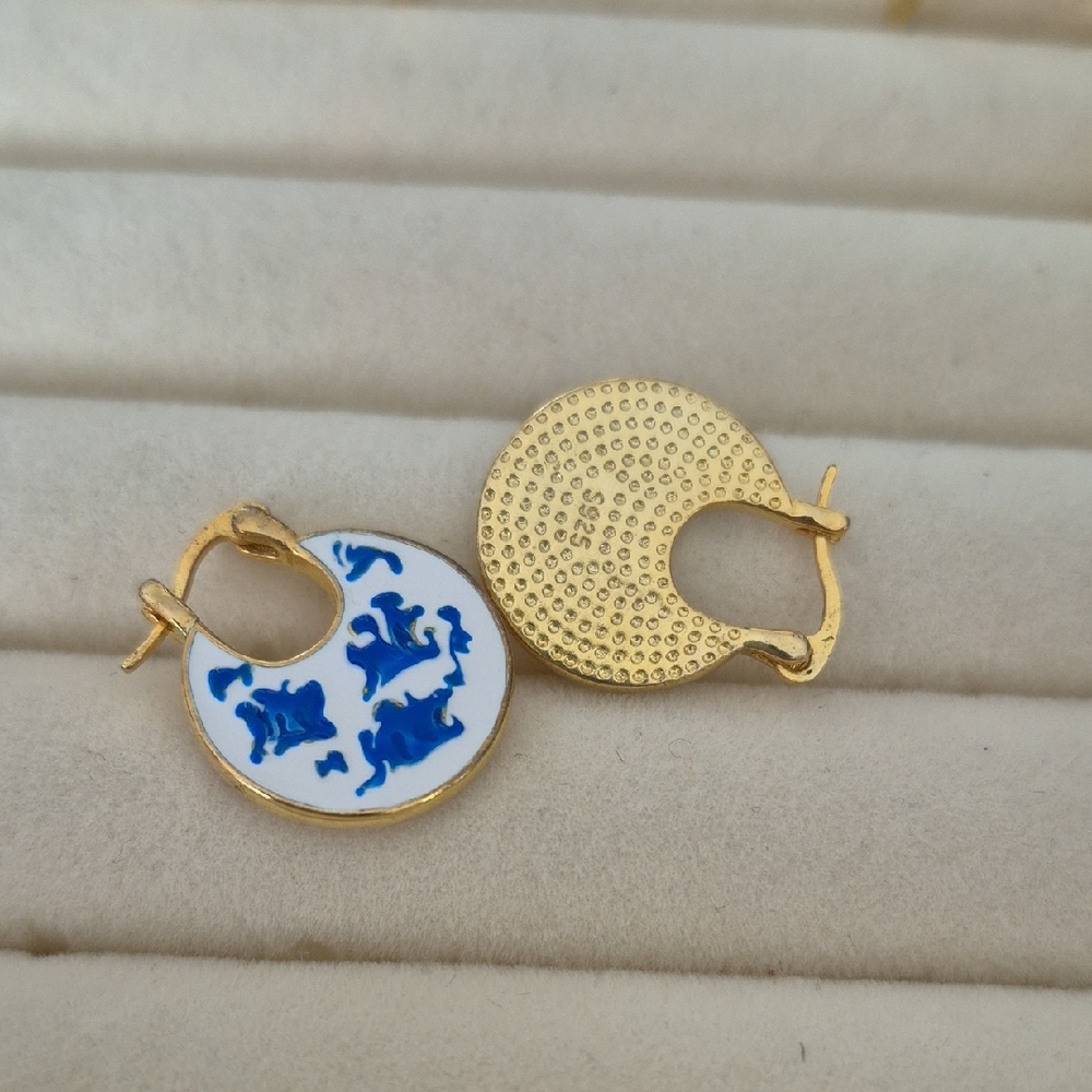 Gold-vermeil Earrings with Blue Enamel Accent